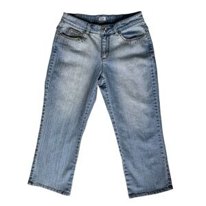 Vintage Cache Capri Denim Jeans Womens 8 Rhinestone Bling Faded Momcore MidRise
